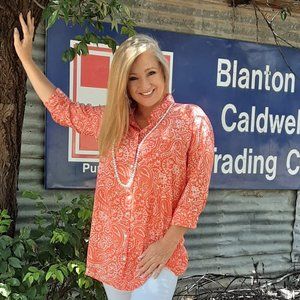 NWT Orange Paisley Long Button Up Boyfriend Shirt